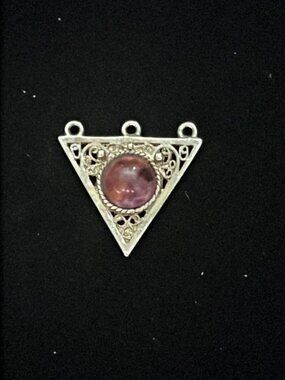 Triangle Silver Tone with Pink Round Stone Pendant